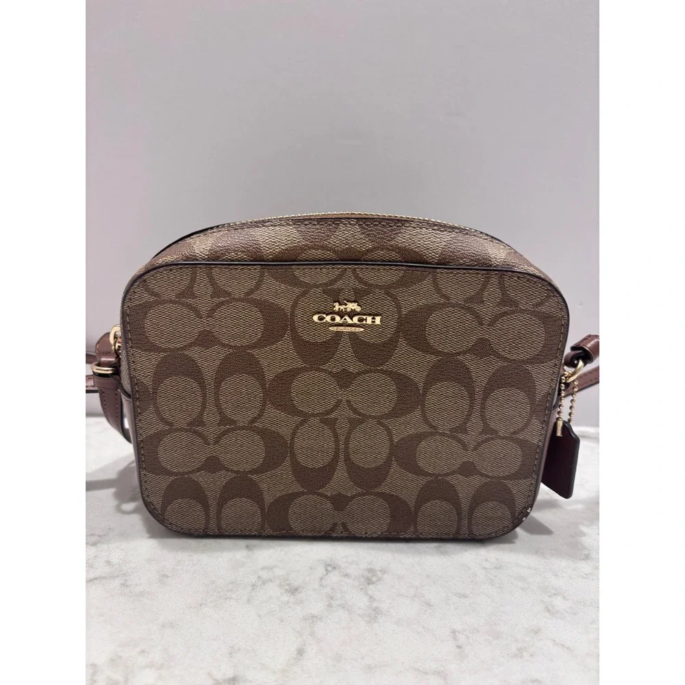 Coach Mini Jamie Camera Bag Signature Canvas Brown Crossbody Handbag 91677‎